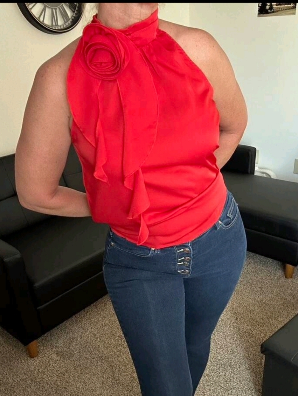 Red Halter Neck Ruffle With Removeable  Rosette - Picture 4 of 5